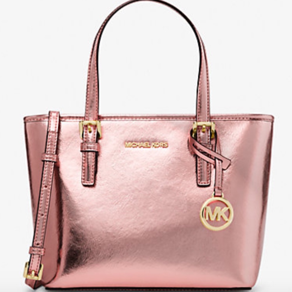 MICHAEL KORS Jet Set Travel Extra-Small Metallic Top-Zip Tote Bag